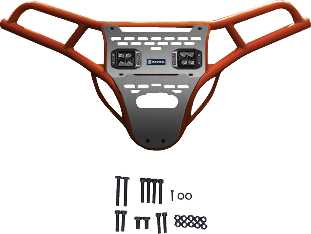 RAVEK Front Bumper/Skid Plate with White Lights - Orange - RZR XP 1000 64-317ORL