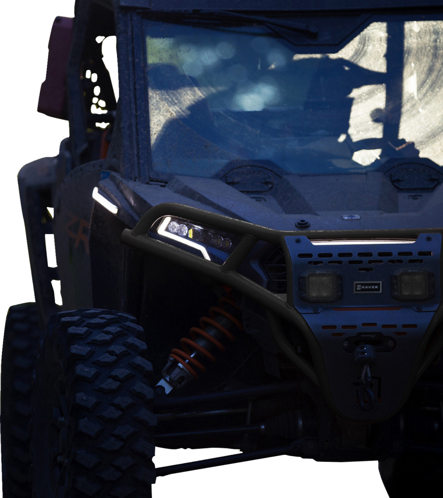 RAVEK Front Bumper/Skid Plate with White Lights - Black - RZR XP 1000 64-317BKL