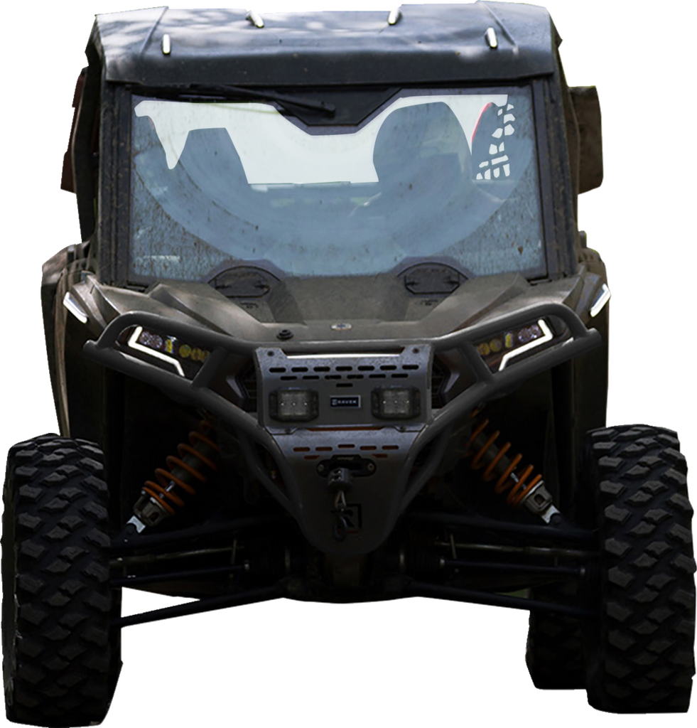 RAVEK Front Bumper/Skid Plate with White Lights - Black - RZR XP 1000 64-317BKL