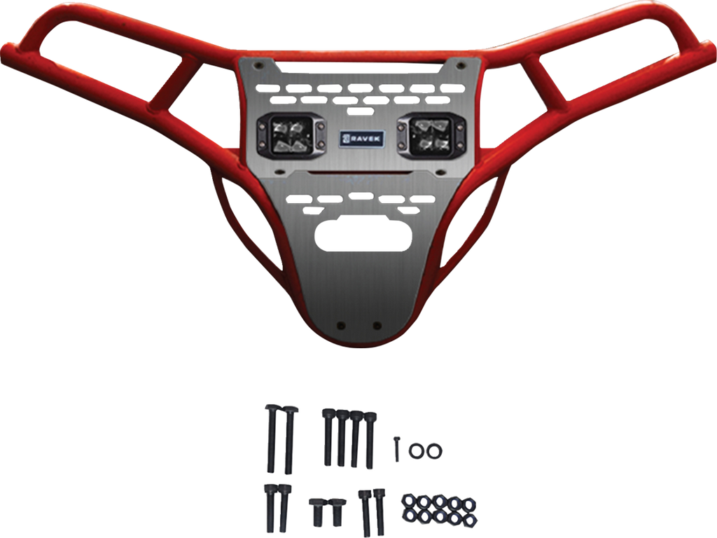 RAVEK Front Bumper/Skid Plate with White Lights - Red - RZR XP 1000 64-317RDL