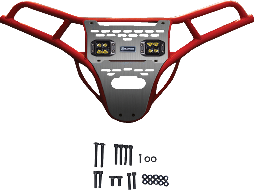 RAVEK Front Bumper/Skid Plate with Amber Lights - Red - RZR XP 1000 64-317RDLA