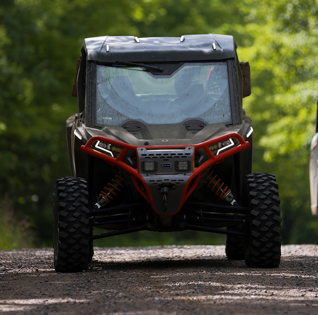 RAVEK Front Bumper/Skid Plate with White Lights - Red - RZR XP 1000 64-317RDL