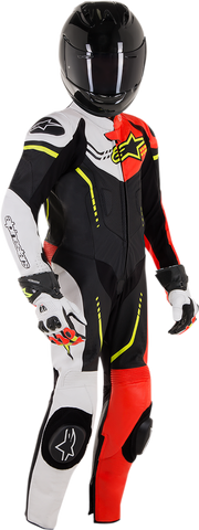 ALPINESTARS Youth GP Plus 1-Piece Leather Suit - Black/White/Red Fluorescent/Yellow Fluorescent - US 26 / EU 140 31405181236140