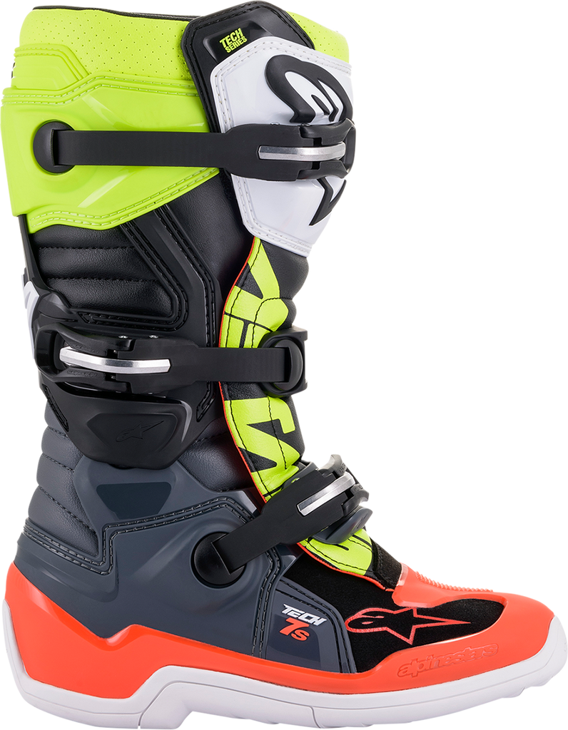 ALPINESTARS Youth Tech 7S Boots - Black/Gray/Red/White/Yellow - US 2 2015017-9058-2
