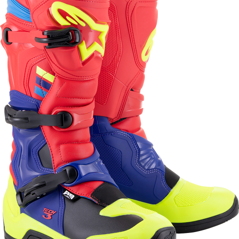 ALPINESTARS Tech 3 Boots - Red/Blue/Yellow Fluorescent - US 10 2013018-3375-10