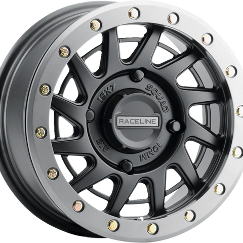 RACELINE WHEELS Wheel - Squad - Front/Rear - Black/with Gun Metal Gray Ring - 15x7 - 4/156 - 6+1 (+38 mm) A12BG-57056+38