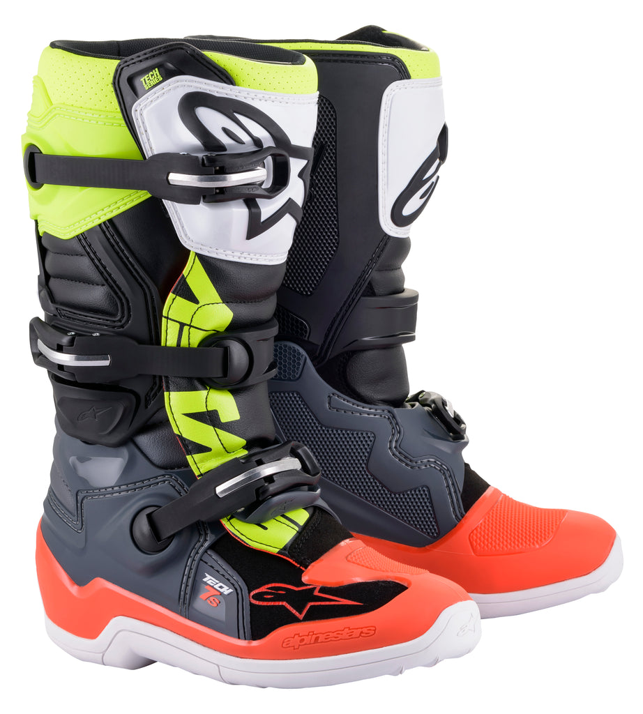 Tech 7s Boots Dark Grey/ Red Fluo/Yellow Fluo Sz 07