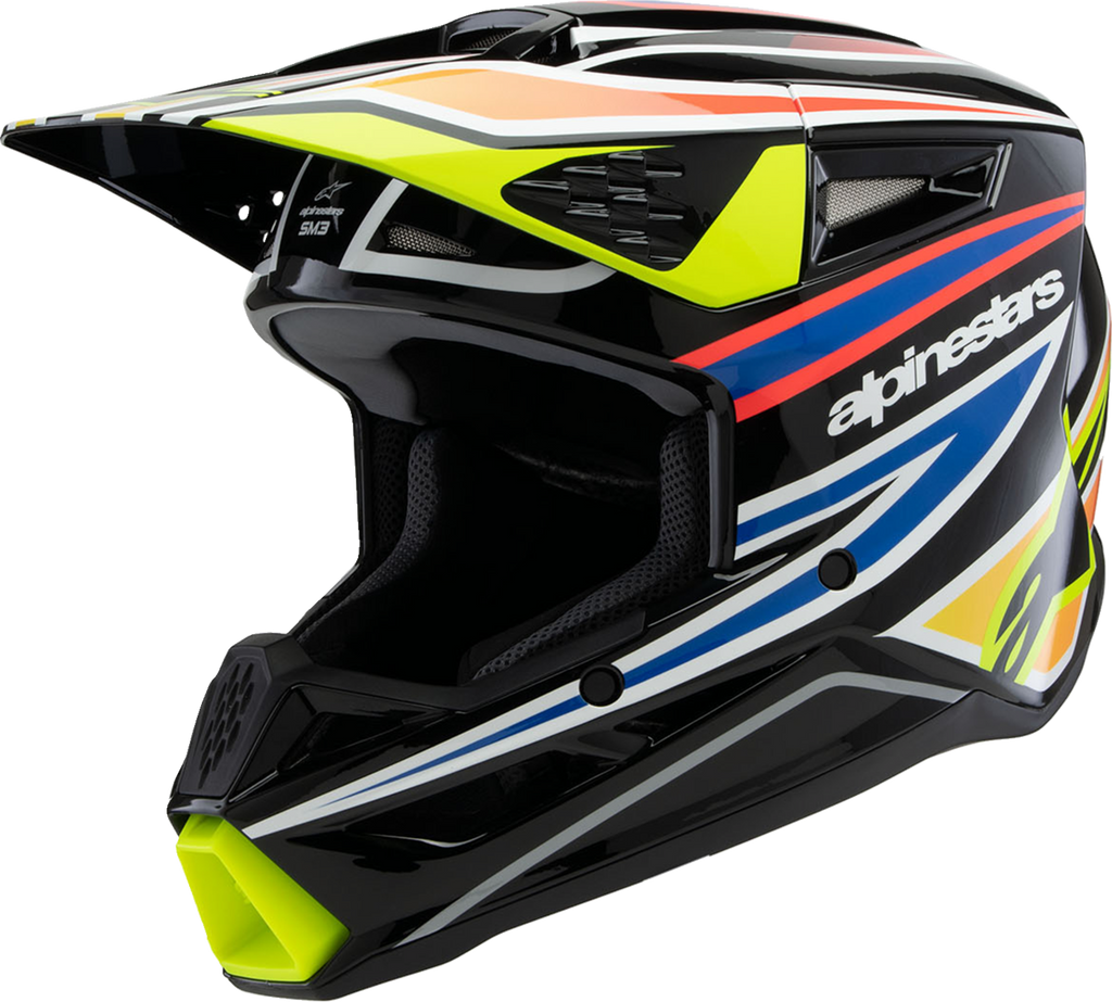 ALPINESTARS Youth SM3 Helmet - Wurx - Gloss Black/Yellow Fluo/Blue/Red Large 8302025-1574-YL