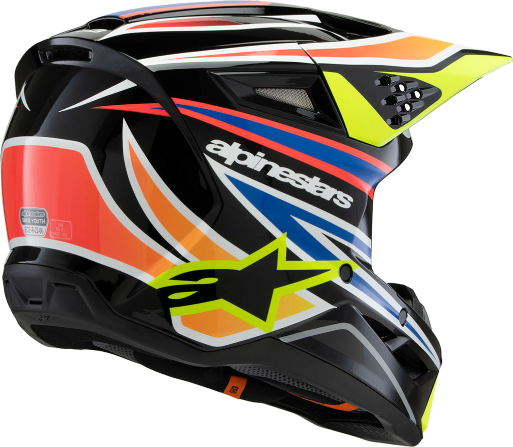 ALPINESTARS Youth SM3 Helmet - Wurx - Gloss Black/Yellow Fluo/Blue/Red - Small 8302025-1574-YS