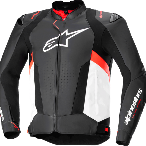 ALPINESTARS Missile v3 Leather Jacket - Black/White/Red Fluo - US 48 / EU 58 3100125-1231-58