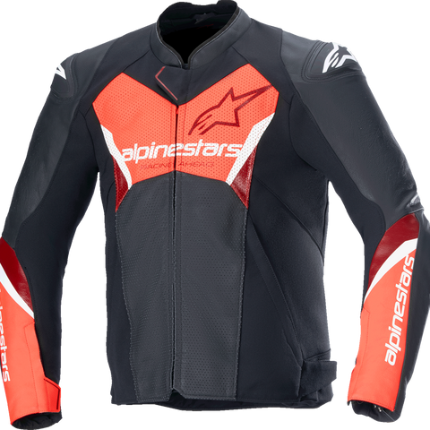 ALPINESTARS Faster v3 Airflow Leather Jacket - Black/Red Fluo - US 42 / EU 52 3103625-1030-52