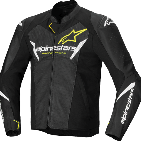 ALPINESTARS Faster v3 Airflow Leather Jacket - Black/White/Yellow Fluo - US 44 / EU 54 3103625-125-54