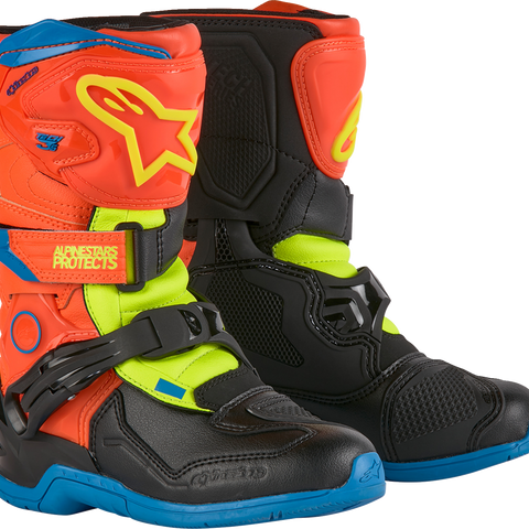 ALPINESTARS Kids Tech 3S Boots - Fluorescent Orange/Fluorescent Yellow/Blue - US 13 / EU 32 2014524-4755-13