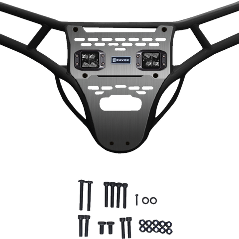 RAVEK Front Bumper/Skid Plate with White Lights - Black - RZR XP 1000 64-317BKL