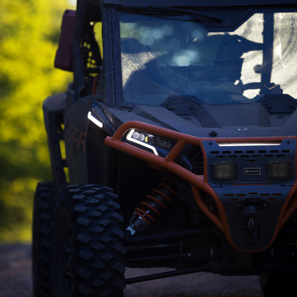 RAVEK Front Bumper/Skid Plate with White Lights - Orange - RZR XP 1000 64-317ORL