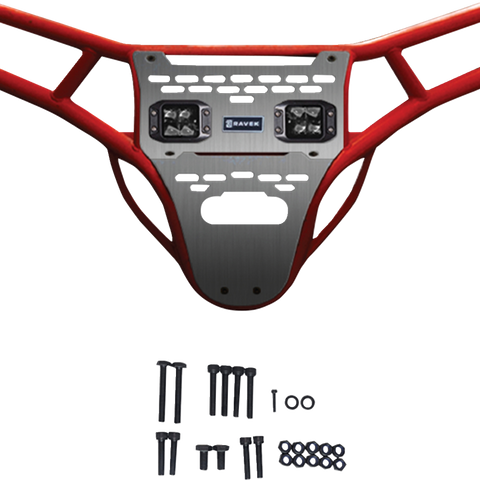RAVEK Front Bumper/Skid Plate with White Lights - Red - RZR XP 1000 64-317RDL