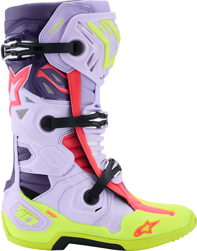 ALPINESTARS Tech 10 Supervented Boots - Purple/Fluorescent Yellow/Diva Pink - US 13 / EU 48 2010520-3150-13