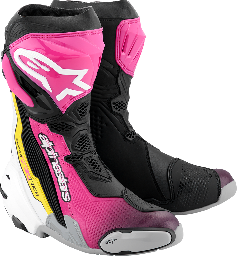 Alpinestars Supertech R Motorcycle Boots Black/Magenta/White/Yellow US 12, EU 47
