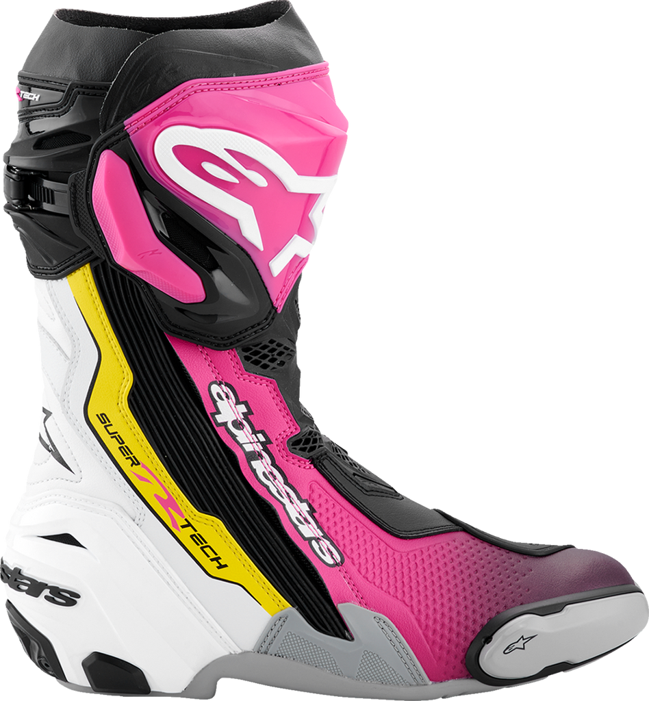 Alpinestars Supertech R Motorcycle Boots Black/Magenta/White/Yellow US 12, EU 47