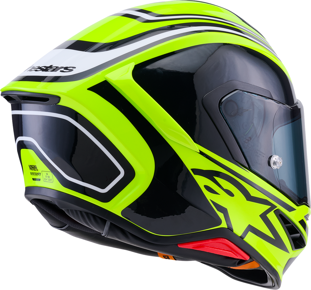 Alpinestars Supertech R7 Zeal ECE 22.06 Helmet, Gloss Yellow Fluo/Black/White, XS — 8202826-5021-XS