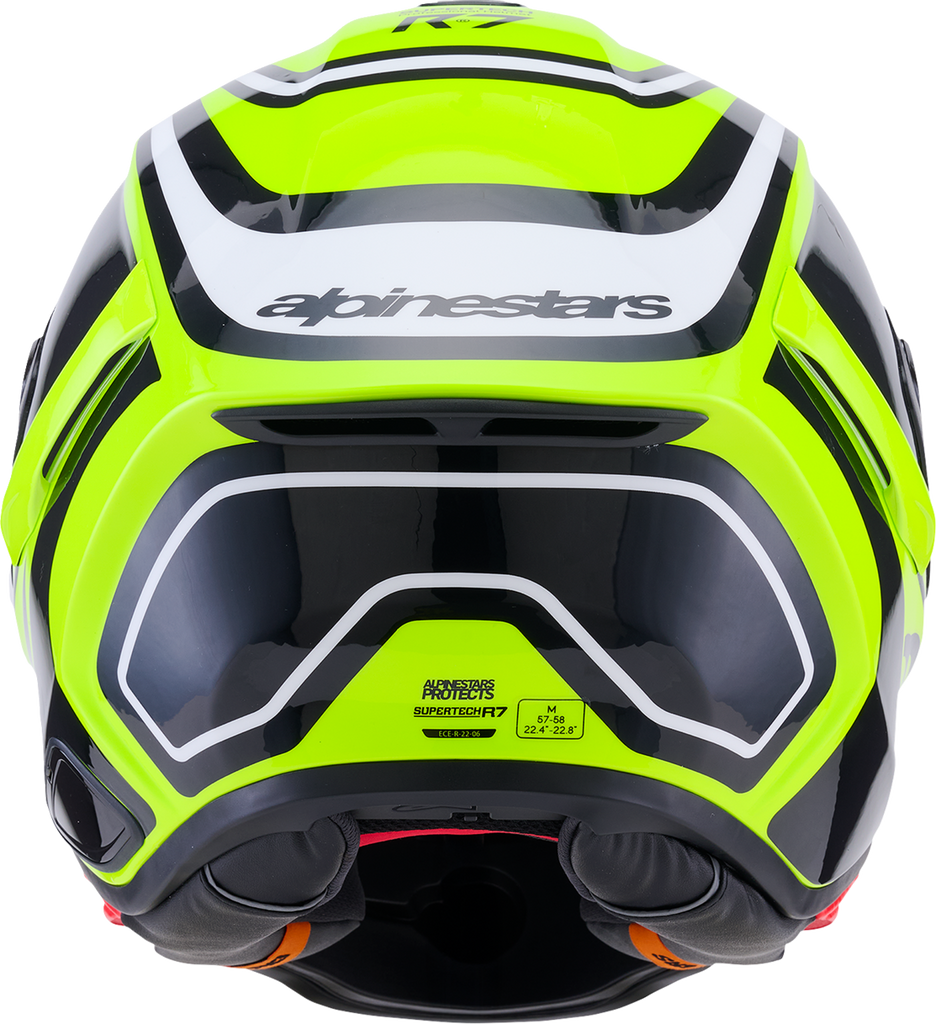 Alpinestars Supertech R7 Zeal ECE 22.06 Helmet, Gloss Yellow Fluo/Black/White, XS — 8202826-5021-XS