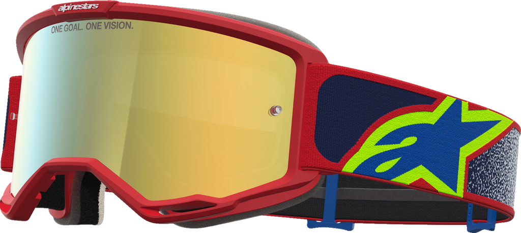 Alpinestars Vision 5 Drag Goggle, Fire Red/Blue with Gold Mirror Lens, Part 5101727-3239