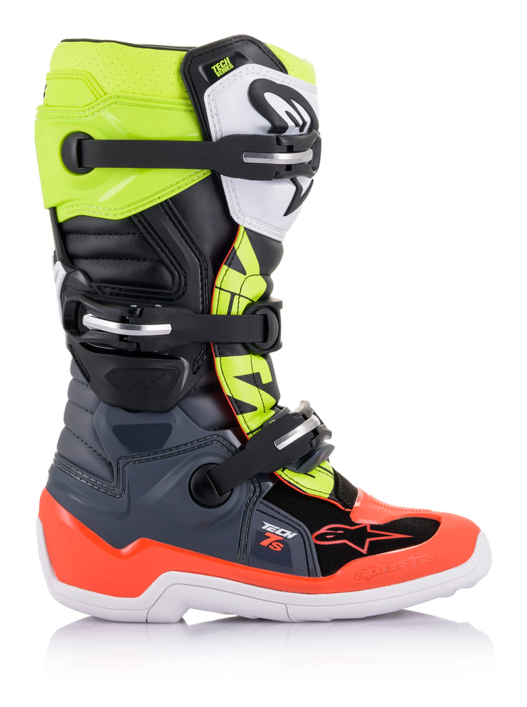 Tech 7s Boots Dark Grey/ Red Fluo/Yellow Fluo Sz 07